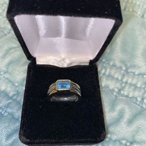 David yurman 14k and 925 bezel rope band and  blue topaz ring